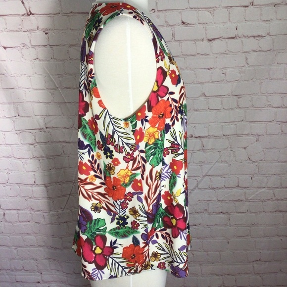 Tabitha Webb Sleeveless V-Neck Colorful Floral Fully Lined Top - Size Medium - Picture 3 of 7